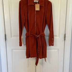 NWT Reformation Nina Rust Corduroy Belted Dress (size 10)